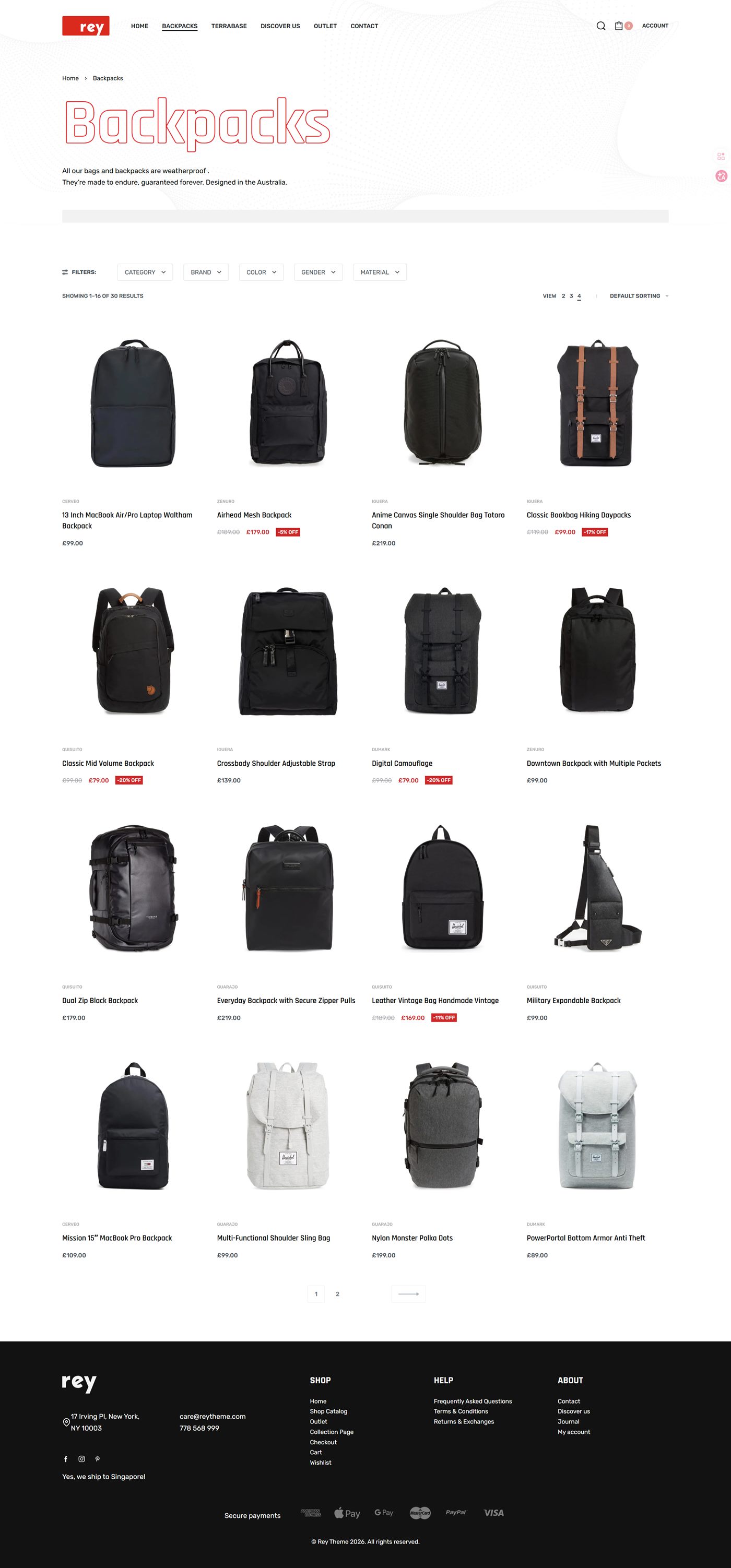 箱包品牌 B2C 电商独立站 - 商品列表页